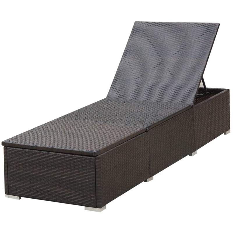 Pemberly Row PE Rattan Patio Sun Lounger Set of 2 with Table in Brown