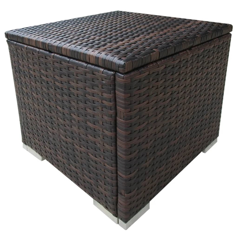Pemberly Row PE Rattan Patio Sun Lounger Set of 2 with Table in Brown