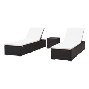 Pemberly Row PE Rattan Patio Sun Lounger Set of 2 with Table in Brown