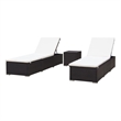 Pemberly Row PE Rattan Patio Sun Lounger Set of 2 with Table in Brown