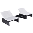 Pemberly Row PE Rattan Reclining Chair Set with Table in Black and White