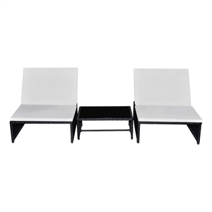 Pemberly Row PE Rattan Reclining Chair Set with Table in Black and White