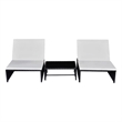 Pemberly Row PE Rattan Reclining Chair Set with Table in Black and White