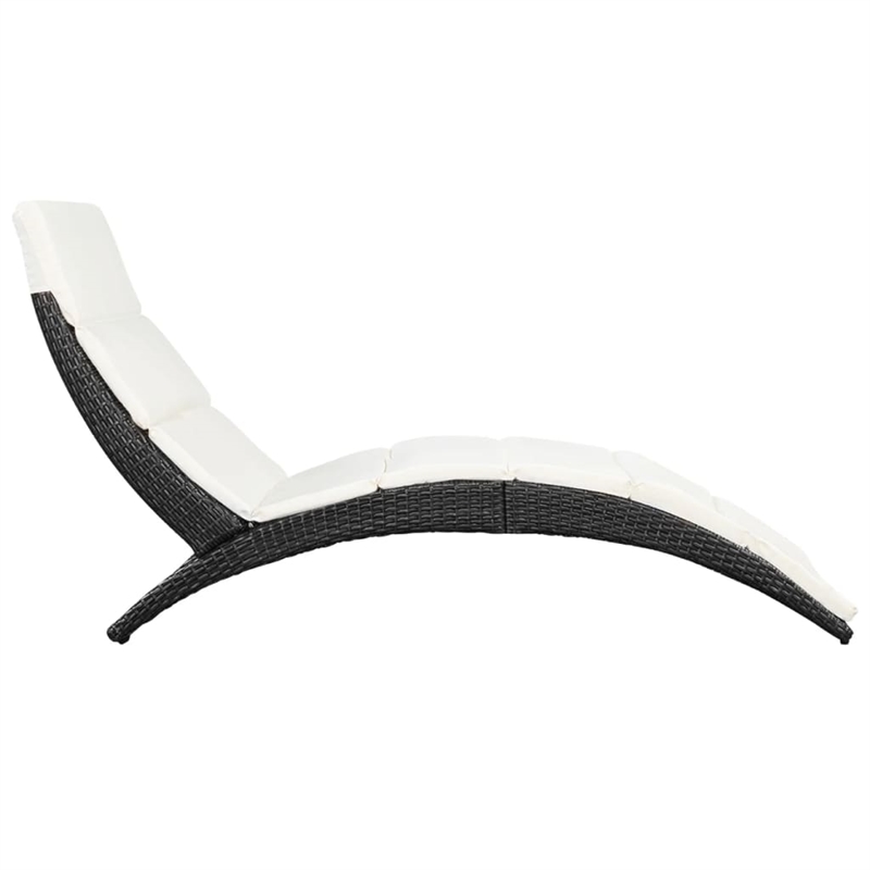 Pemberly Row PE Rattan Folding Sun Lounger with Cushion in Black and White
