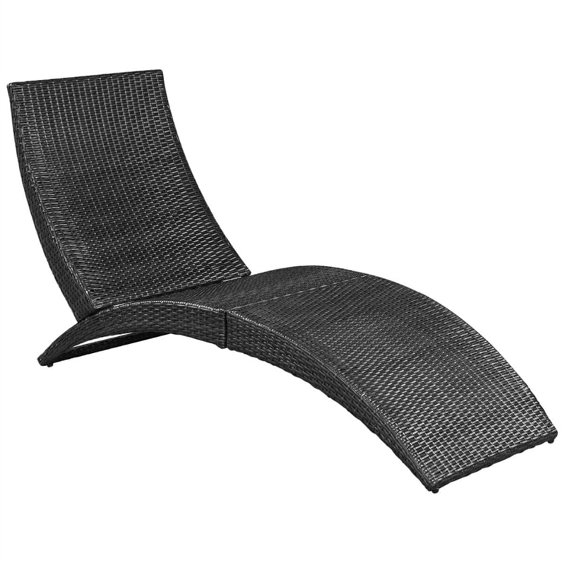 Pemberly Row PE Rattan Folding Sun Lounger with Cushion in Black and White