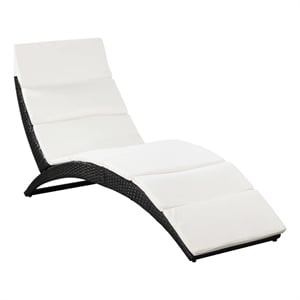 Pemberly Row PE Rattan Folding Sun Lounger with Cushion in Black and White