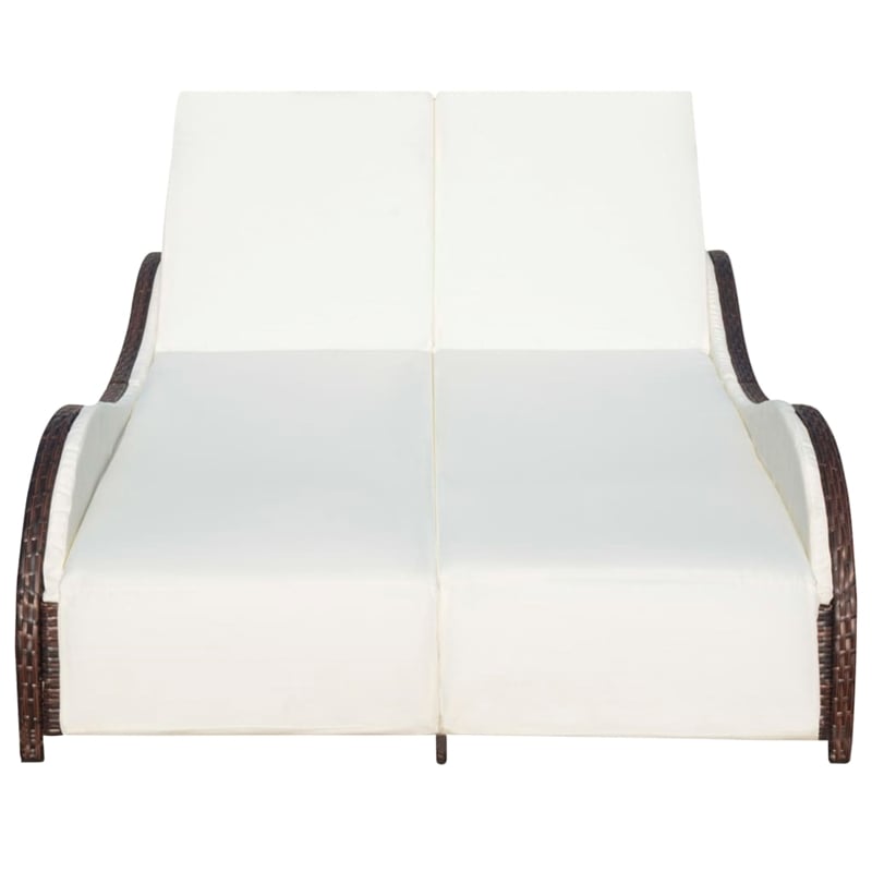 Pemberly Row PE Rattan Double Sun Lounger with Cushions in Brown and White