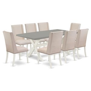 Pemberly Row 9-Piece Dining Set with Rectangular Table in Linen White/Cream
