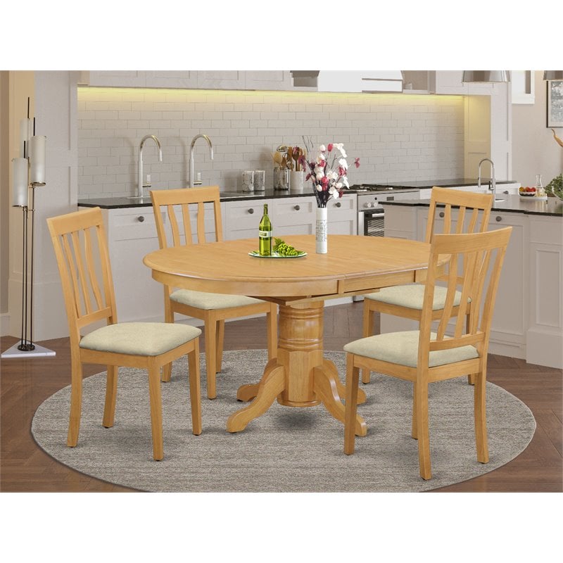 Pemberly Row 5-Piece Oval Wood Dining Table Set with Oak Finish