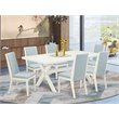 Pemberly Row 7-Piece Wood Dining Set in Wire Brushed Linen White/Blue