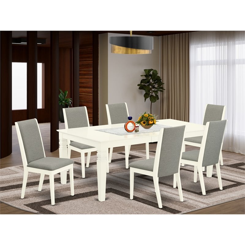 Pemberly Row 7-Piece Wood Dining Set in Linen White/Shitake Finish