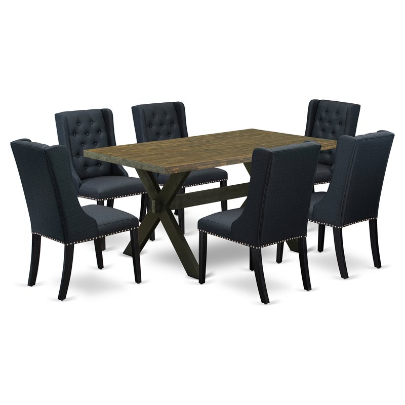 Pemberly Row 7-Piece Button Tufted Wood Dining Set in Wire Brushed Black