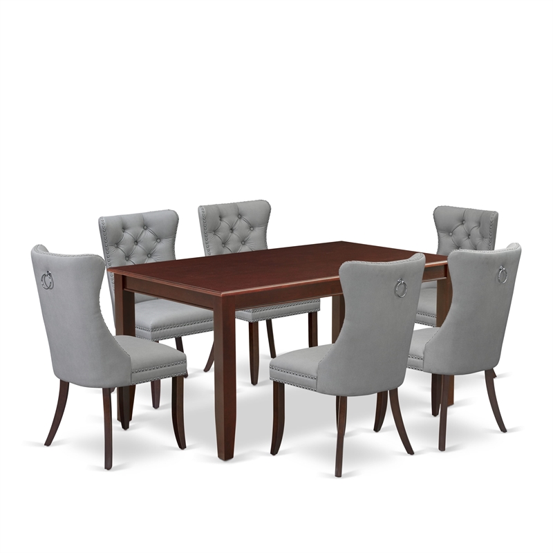 Pemberly Row 7-Piece Wood Dining Table Set in Mahogany and Light Gray