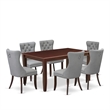 Pemberly Row 7-Piece Wood Dining Table Set in Mahogany and Light Gray