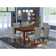 Pemberly Row 7-Piece Wood Dining Table Set in Mahogany and Light Gray
