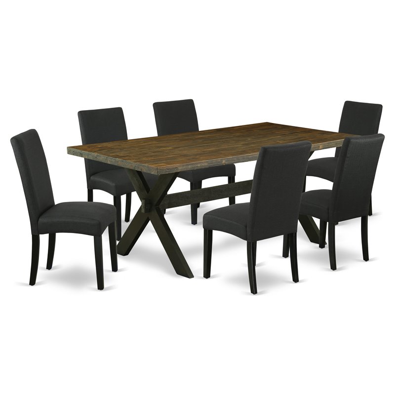 Pemberly Row 7-Piece Wood Dining Set with Linen Fabric Chairs in Black