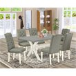 Pemberly Row X-Style 7-Piece Dining Set with Linen Chairs in Cement