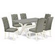 Pemberly Row X-Style 7-Piece Dining Set with Linen Chairs in Cement