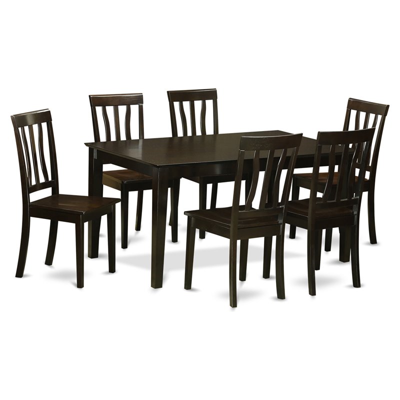 Pemberly Row 7-Piece Dining Table Set in Cappuccino Wood Finish