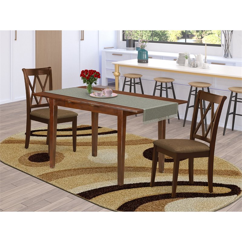 Pemberly Row 3-Piece Wood Dining Set with Fabric Chairs in Mahogany