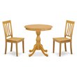 Pemberly Row 3-Piece Dining Set with Round Wood-Seat Table in Oak Finish