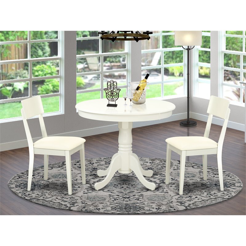 Pemberly Row 3-Piece Wood Dining Set with Pedestal Table in Linen White