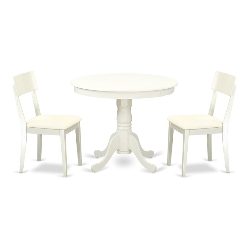 Pemberly Row 3-Piece Wood Dining Set with Pedestal Table in Linen White