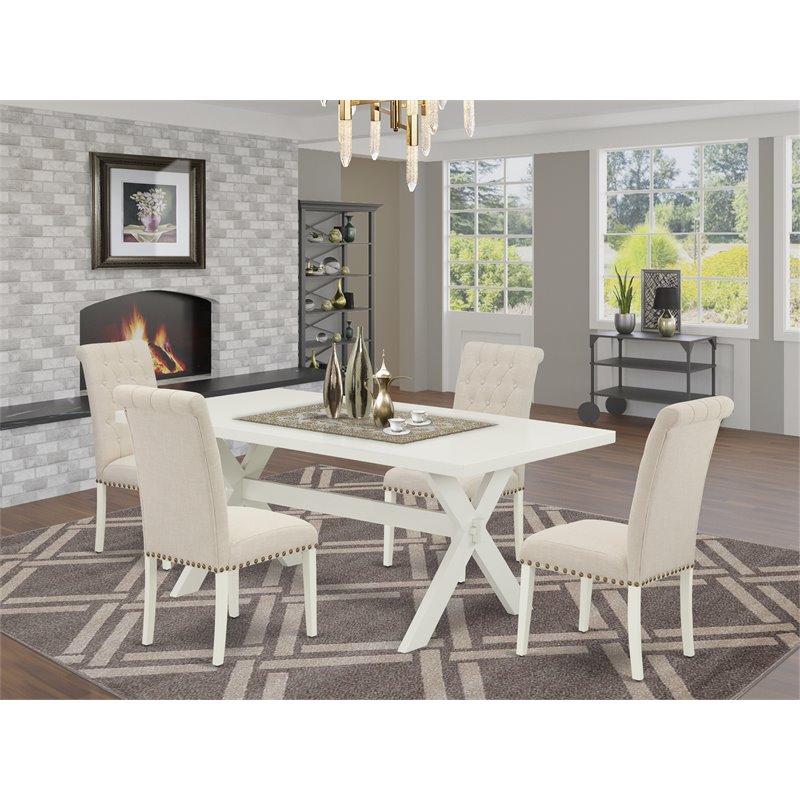 Pemberly Row X-Style 5-Piece Wood Dining Set in Linen White and Beige