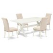 Pemberly Row X-Style 5-Piece Wood Dining Set in Linen White and Beige