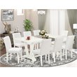 Pemberly Row V-Style 9-Piece Dining Set with Leather Seats in Linen White