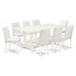 Pemberly Row V-Style 9-Piece Dining Set with Leather Seats in Linen White