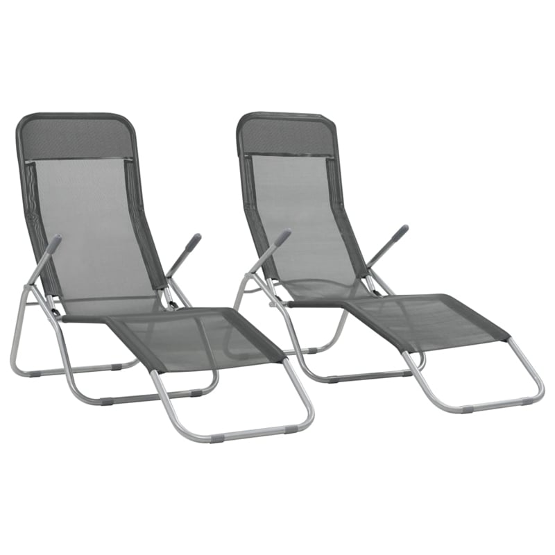 Pemberly Row Textilene Folding Sun Lounger Set of 2 in Anthracite