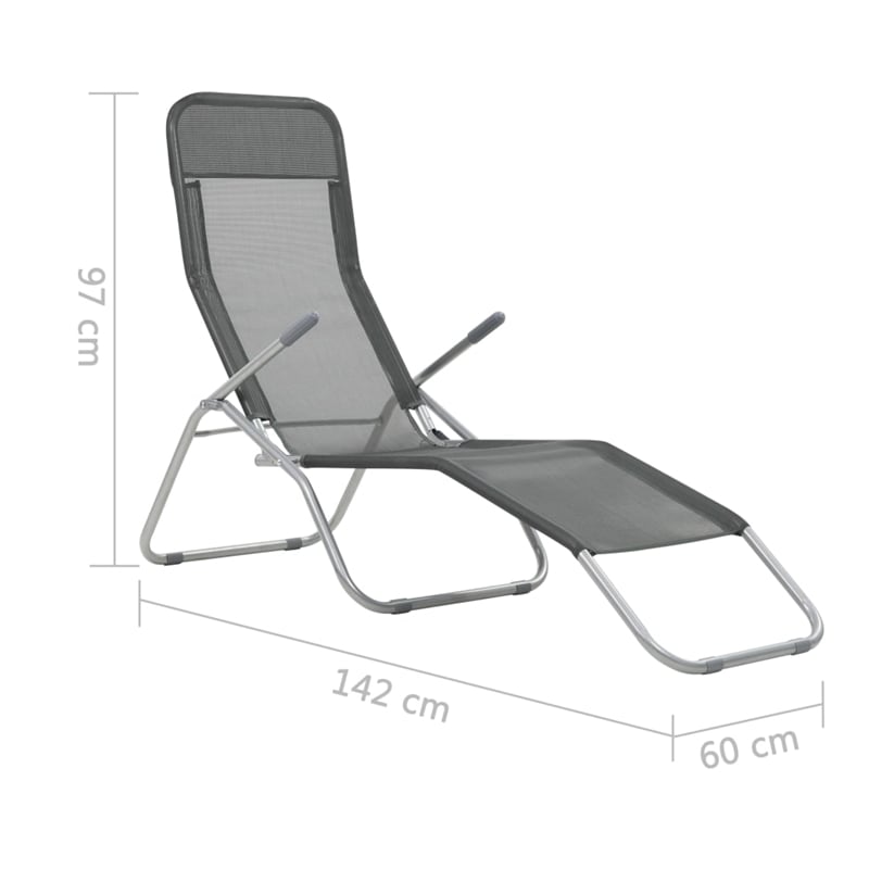 Pemberly Row Textilene Folding Sun Lounger Set of 2 in Anthracite