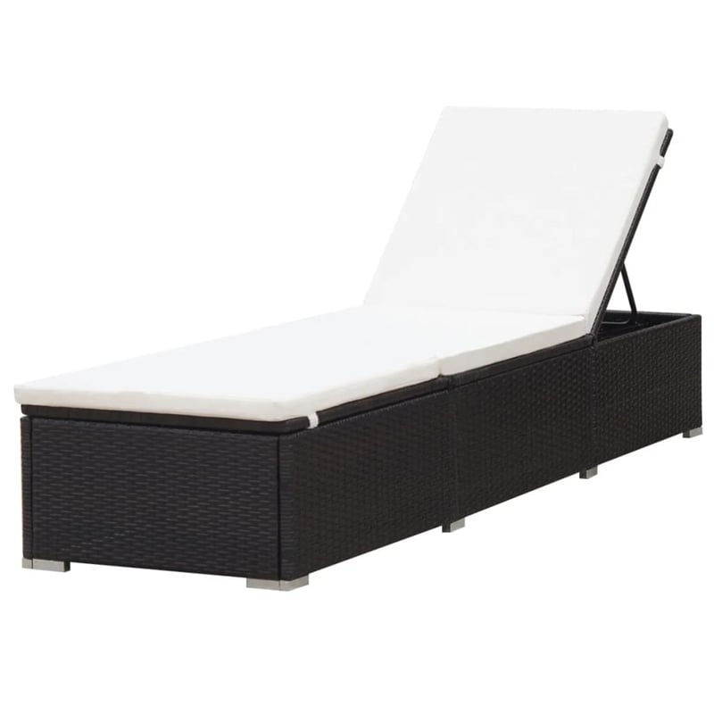 Pemberly Row PE Rattan Sun Lounger with Cushion in Brown and Cream White