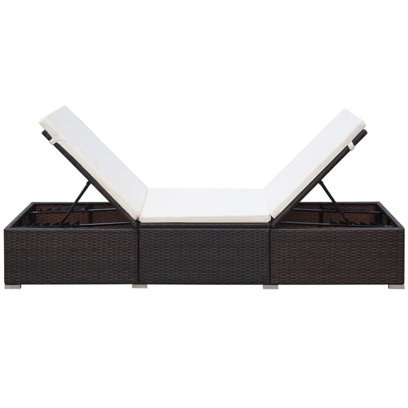 Pemberly Row PE Rattan Sun Lounger with Cushion in Brown and Cream White