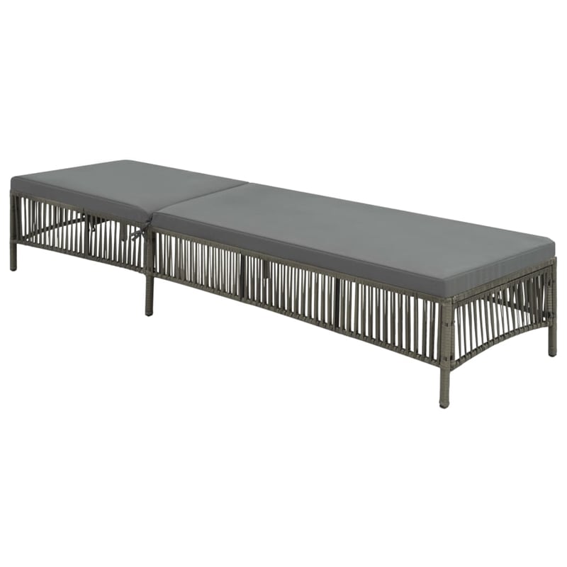 Pemberly Row Poly Rattan Sun Lounger with Removable Cushion in Gray
