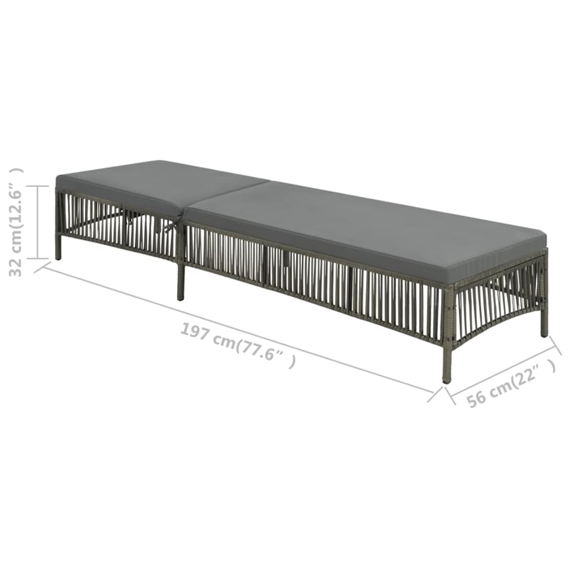 Pemberly Row Poly Rattan Sun Lounger with Removable Cushion in Gray