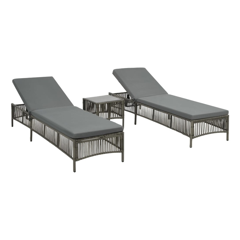 Pemberly Row PE Rattan and Steel Sun Lounger Set of 2 with Table in Gray