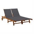 Pemberly Row Acacia Wood 2-Person Sun Lounger with Wheels in Anthracite