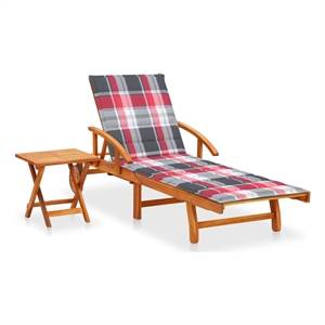 Pemberly Row Solid Acacia Wood Patio Sun Lounger with Wheels in Brown