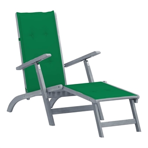 Pemberly Row Solid Acacia Wood Foldable Patio Deck Chair in Natural/Green