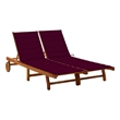 Pemberly Row Solid Acacia Wood 2-Person Sun Lounger with Wheels in Wine Red