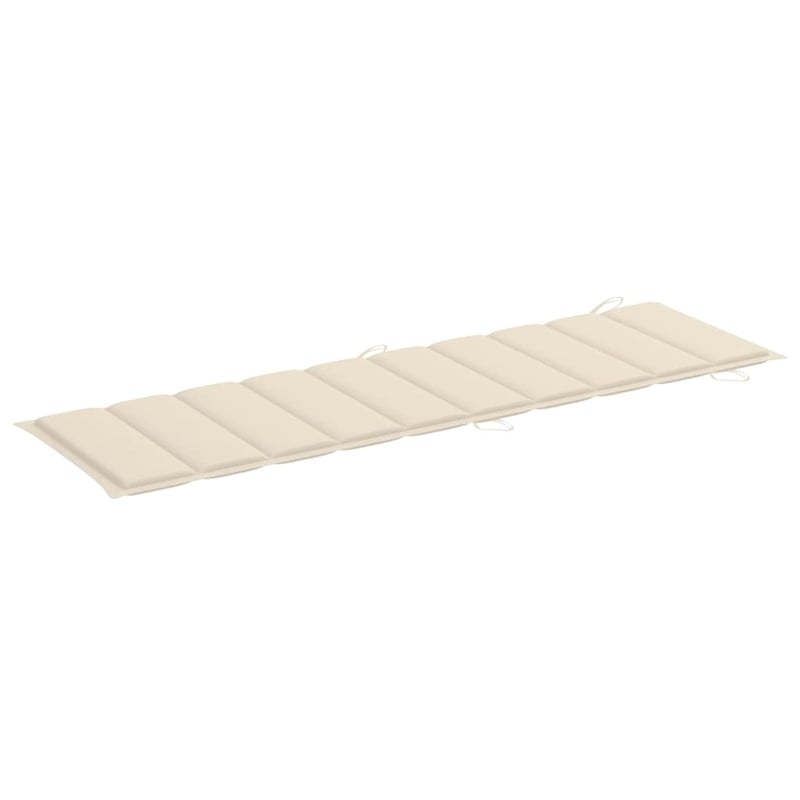 Pemberly Row Solid Acacia Wood Foldable Sun Lounger with Cushion in Cream