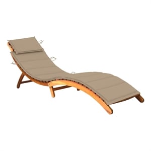 Pemberly Row Solid Acacia Wood Foldable Sun Lounger with Cushion in Beige
