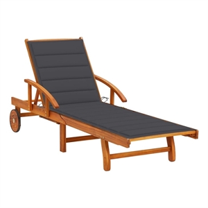 Pemberly Row Acacia Wood Sun Lounger with Wheels in Brown/Anthracite