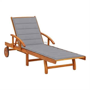Pemberly Row Solid Acacia Wood Sun Lounger with Cushion in Gray/Brown