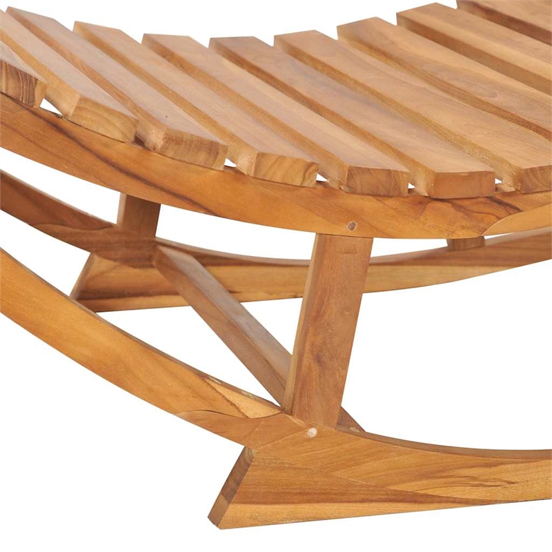 Pemberly Row Teak Wood Rocking Sun Lounger with Cushion in Anthracite