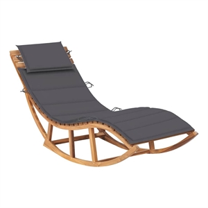 Pemberly Row Teak Wood Rocking Sun Lounger with Cushion in Anthracite
