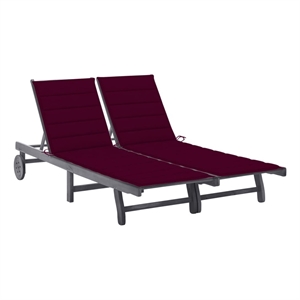 Pemberly Row Double Acacia Wood Sun Lounger with Armrests in Gray