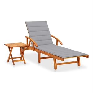 Pemberly Row Solid Acacia Wood Foldable Sun Lounger with Side Table in Gray